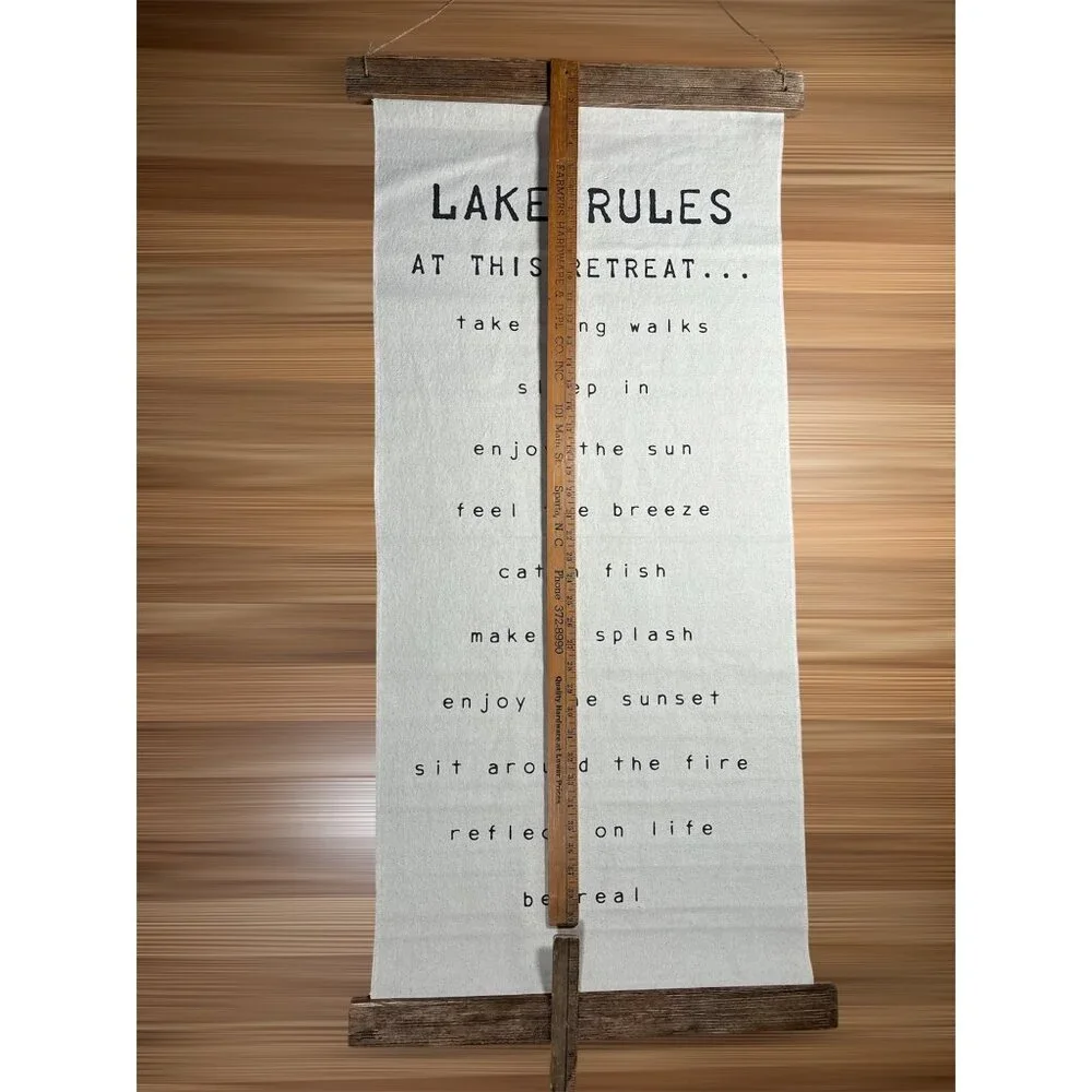 Lake Rules Vintage Wooden Hanging Canvas Wall Art Inspirational Decor Cabin